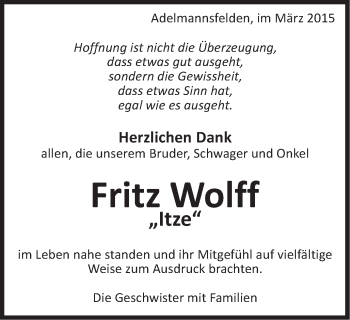 Traueranzeige von Fritz Wolff von Schwäbische Post