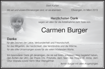 Traueranzeige von Carmen Burger von Schwäbische Post