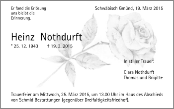 Traueranzeige von Heinz Nothdurft von Gmünder Tagespost