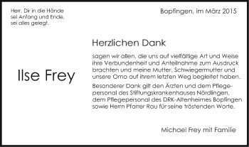 Traueranzeige von Ilse Frey  von Schwäbische Post