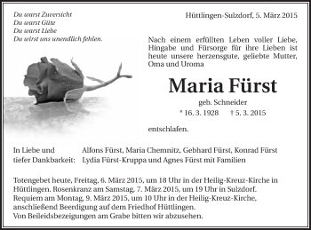 Traueranzeige von Maria Fürst von Schwäbische Post