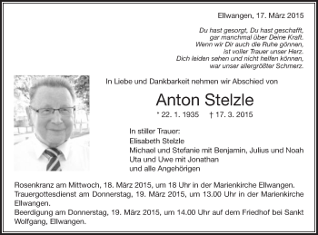 Traueranzeige von Anton Stelzle von Schwäbische Post