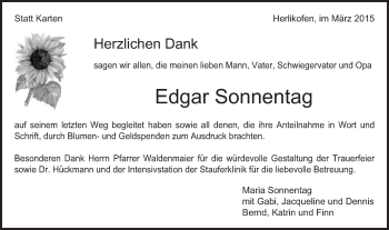 Traueranzeige von Edgar Sonnentag von Gmünder Tagespost