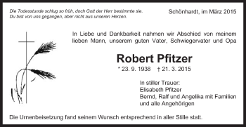 Traueranzeige von Robert Pfitzer von Gmünder Tagespost