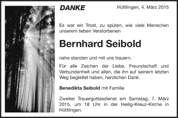 Traueranzeige von Bernhard Seibold von Schwäbische Post