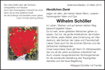Traueranzeige von Wilhelm Schöller von Schwäbische Post