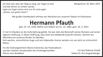 Traueranzeige von Hermann Pfauth von Schwäbische Post