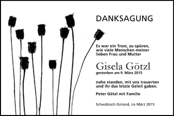 Traueranzeige von Gisela Götzl von Gmünder Tagespost