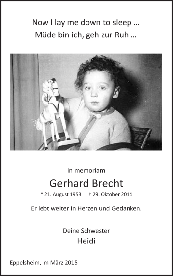 Traueranzeige von Gerhard Brecht von Gmünder Tagespost