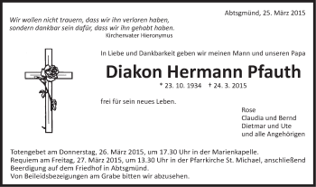 Traueranzeige von Hermann Pfauth von Schwäbische Post