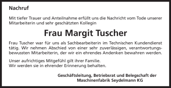 Traueranzeige von Margit Tuscher von Schwäbische Post