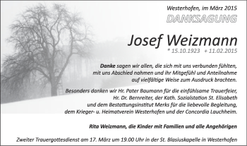 Traueranzeige von Josef Weizmann von Schwäbische Post
