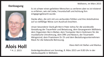 Traueranzeige von Alois Holl von Schwäbische Post