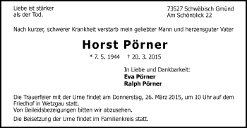 Traueranzeige von Horst Pörner von Gmünder Tagespost