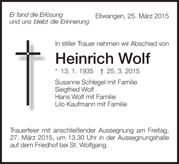 Traueranzeige von Heinrich Wolf von Schwäbische Post