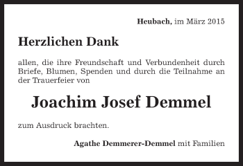 Traueranzeige von Joachim Josef Demmel von Gmünder Tagespost