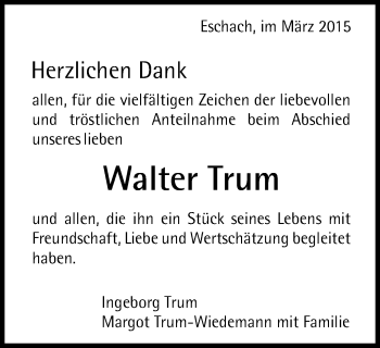 Traueranzeige von Walter Trum von Gmünder Tagespost