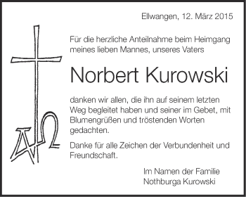 Traueranzeige von Norbert Kurowski von Schwäbische Post