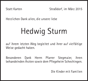 Traueranzeige von Hedwig Sturm von Gmünder Tagespost