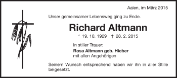 Traueranzeige von Richard Altmann von Schwäbische Post