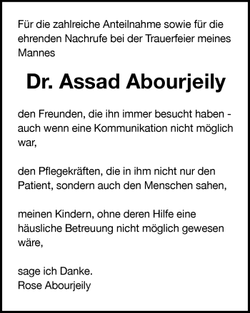 Traueranzeige von Assad Abourjeily von Gmünder Tagespost