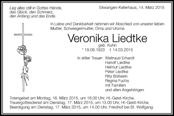 Traueranzeige von Veronika Liedtke von Schwäbische Post