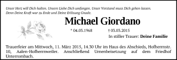 Traueranzeige von Michael Giordano von Schwäbische Post