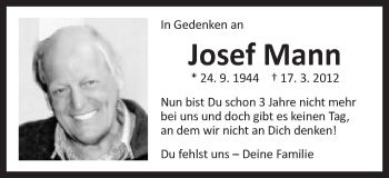 Traueranzeige von Josef Mann von Schwäbische Post