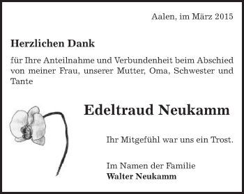 Traueranzeige von Edeltraud Neukamm von Schwäbische Post