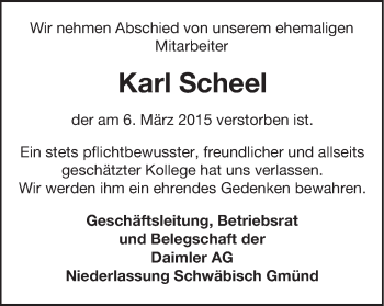Traueranzeige von Karl Scheel von Gmünder Tagespost