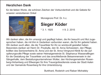 Traueranzeige von Sieger Köder von Schwäbische Post