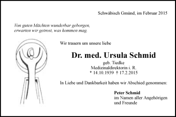 Traueranzeige von Ursula Schmid von Gmünder Tagespost