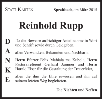 Traueranzeige von Reinhold Rupp von Gmünder Tagespost