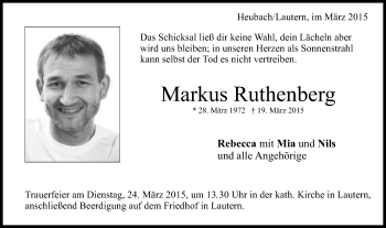 Traueranzeige von Markus Ruthenberg von Gmünder Tagespost