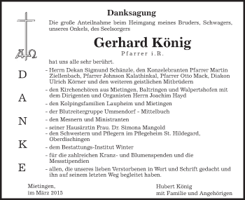 Traueranzeige von Gerhard König von Schwäbische Post