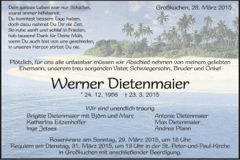 Traueranzeige von Werner Dietenmaier von Schwäbische Post