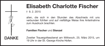 Traueranzeige von Elisabeth Charlotte Fischer von Schwäbische Post