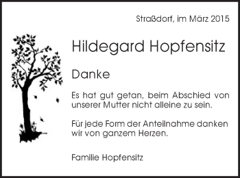 Traueranzeige von Hildegard Hopfensitz von Gmünder Tagespost