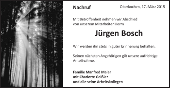 Traueranzeige von Jürgen Bosch von Schwäbische Post
