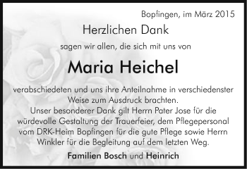 Traueranzeige von Maria Heichel von Schwäbische Post