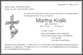 Traueranzeige von Martha Kralik von Schwäbische Post