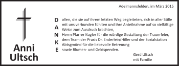 Traueranzeige von Anni Ultsch von Schwäbische Post