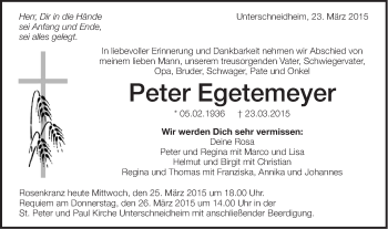 Traueranzeige von Peter Egetemeyer von Schwäbische Post