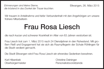 Traueranzeige von Rosa Liesch von Schwäbische Post