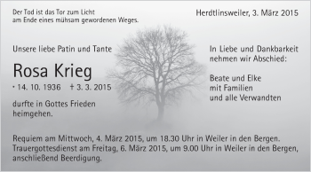 Traueranzeige von Rosa Krieg von Gmünder Tagespost