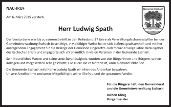 Traueranzeige von Ludwig Spath von Gmünder Tagespost