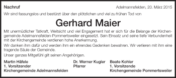 Traueranzeige von Gerhard Maier von Schwäbische Post