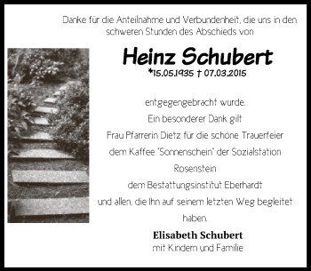 Traueranzeige von Heinz Schubert von Gmünder Tagespost