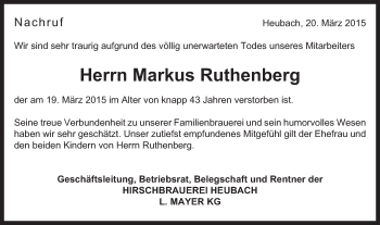 Traueranzeige von Markus Ruthenberg von Gmünder Tagespost