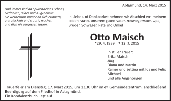 Traueranzeige von Otto Maisch von Schwäbische Post